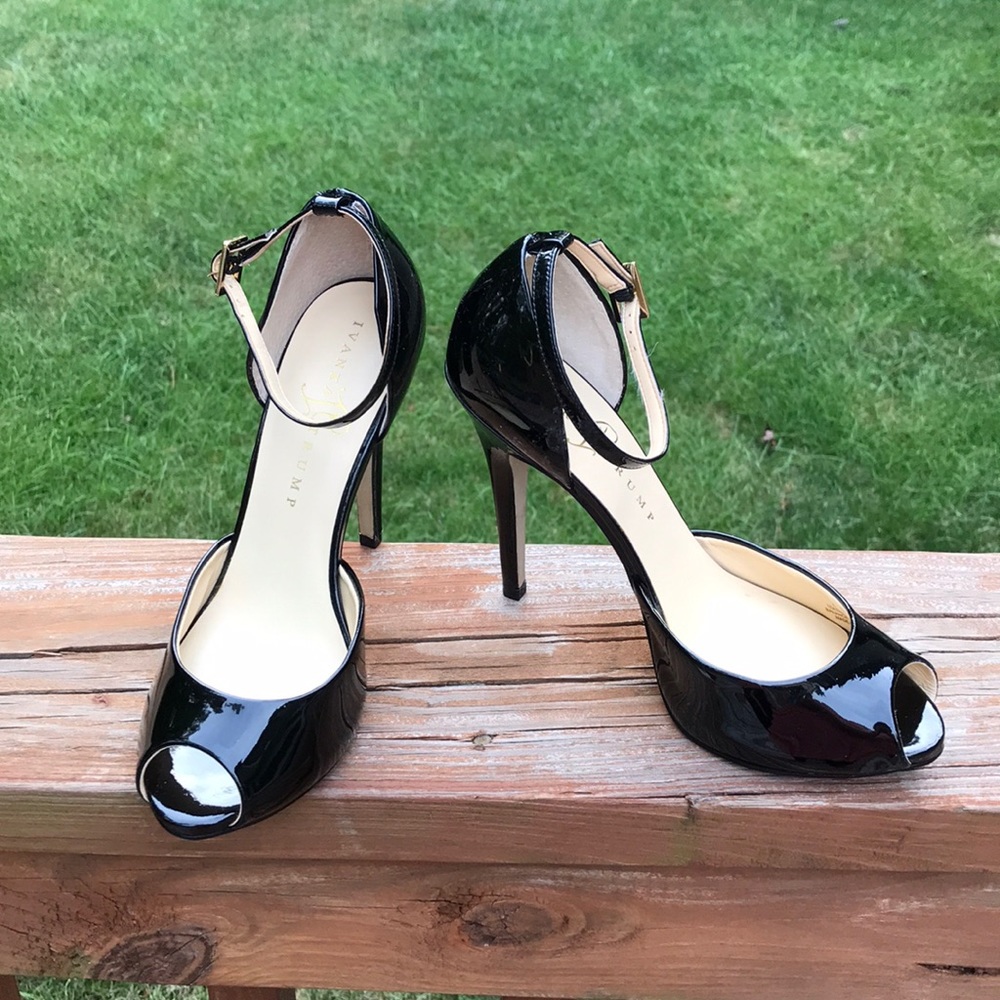 👠 Ivanka Trump Black Patent Peep-Toe Heels 👠